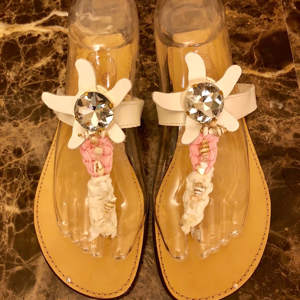 NEW-GREEK Leather Sandals Embellished-Sz/38EU